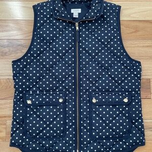 Navy J. Crew Puffer Vest with White Polka Dot Size M